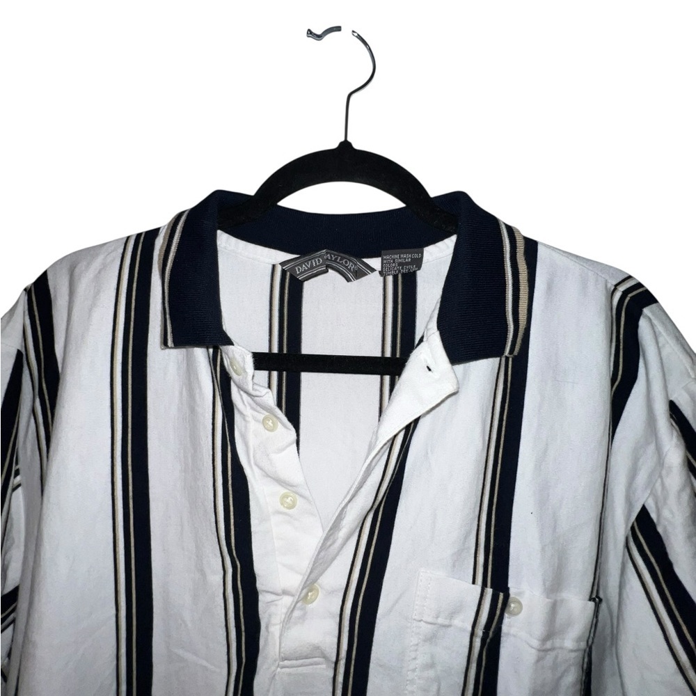 Vintage David Taylor Black and White Striped Polo Shirt - Picture 5 of 6